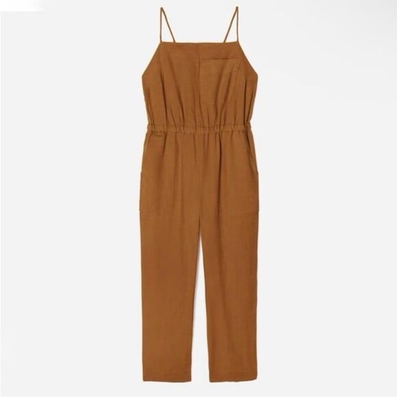 Everlane The Linen Shoestring Jumpsuit in Tawny Brown Size Medium - Picture 5 of 9